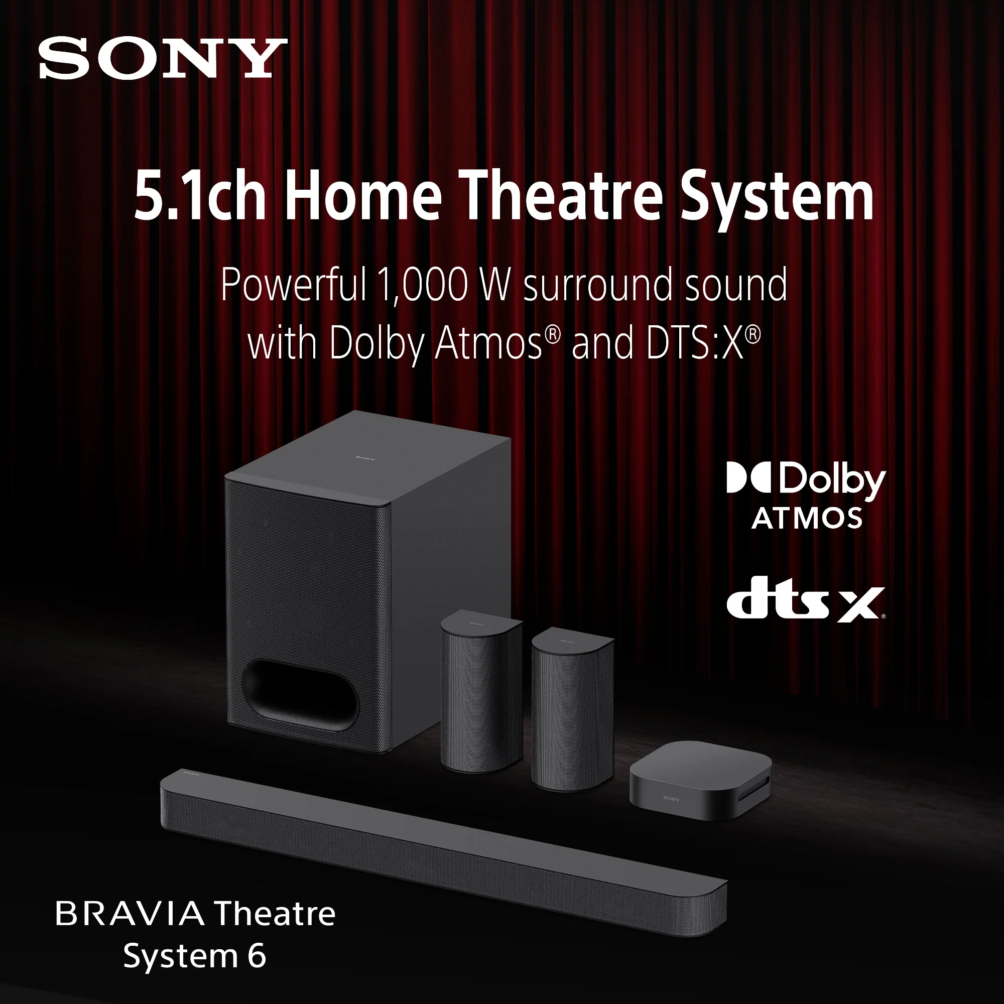 Sony | BRAVIA Theatre System 6 | 5.1ch Home Theatre System | 1000 W total power output | Dolby Atmos®/DTS:X® | 2025 Model - Image 13
